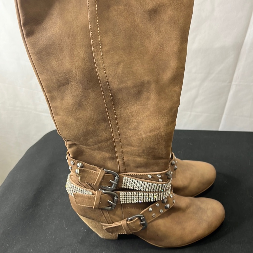 Brown studded heeled boots